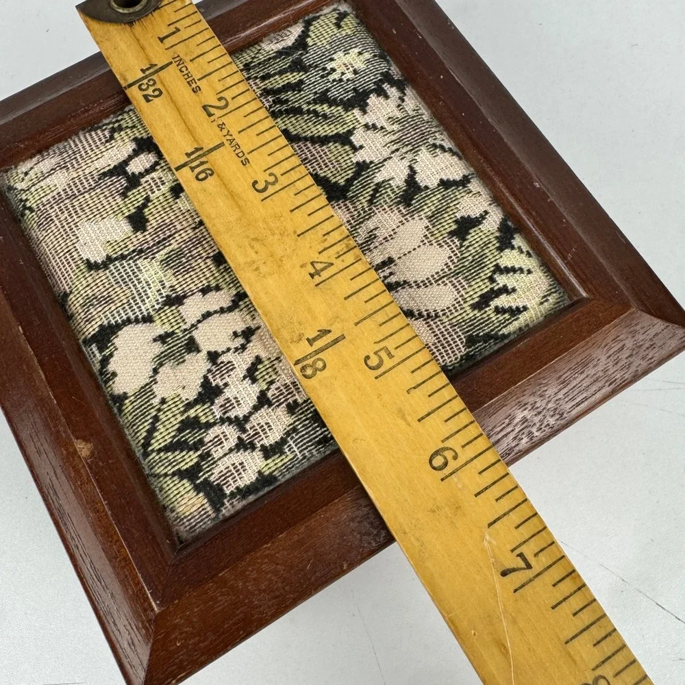 Vtg Wooden Jewelry Floral Needlepoint Rose Velvet Lining Trinket grandmillenial